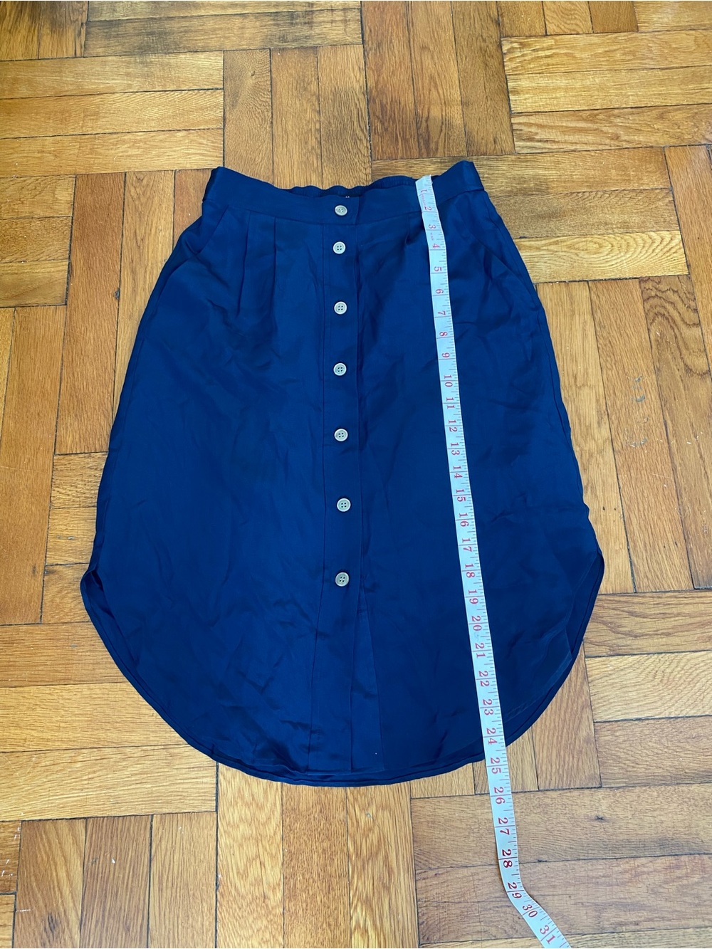 Madewell XS Navy Blue 100% Silk Button Front Midi Skirt